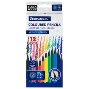 Карандаши цветные 12цв. BRAUBERG черное де...